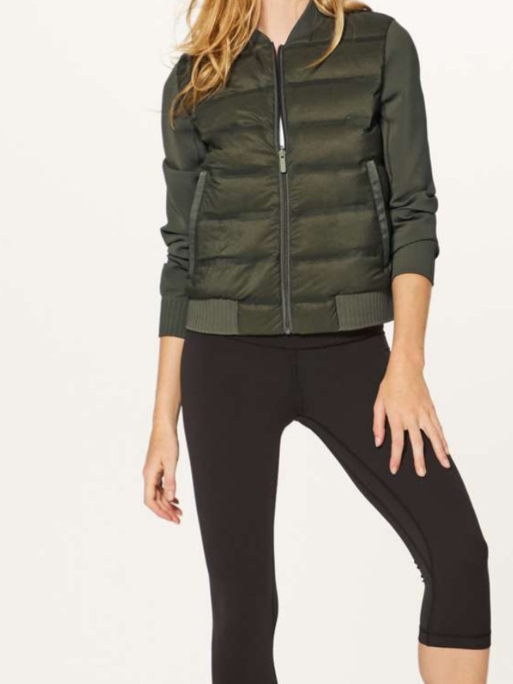 Lululemon Sz 2 Jacket Down & Around Bomber (Reversible) Green Classic Fall Coat
